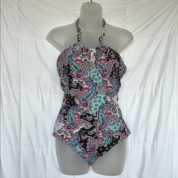 Love Your Assets by Spanx One Piece Swimsuit Paisley Print Shaping Swimwear L - Picture 1 of 8